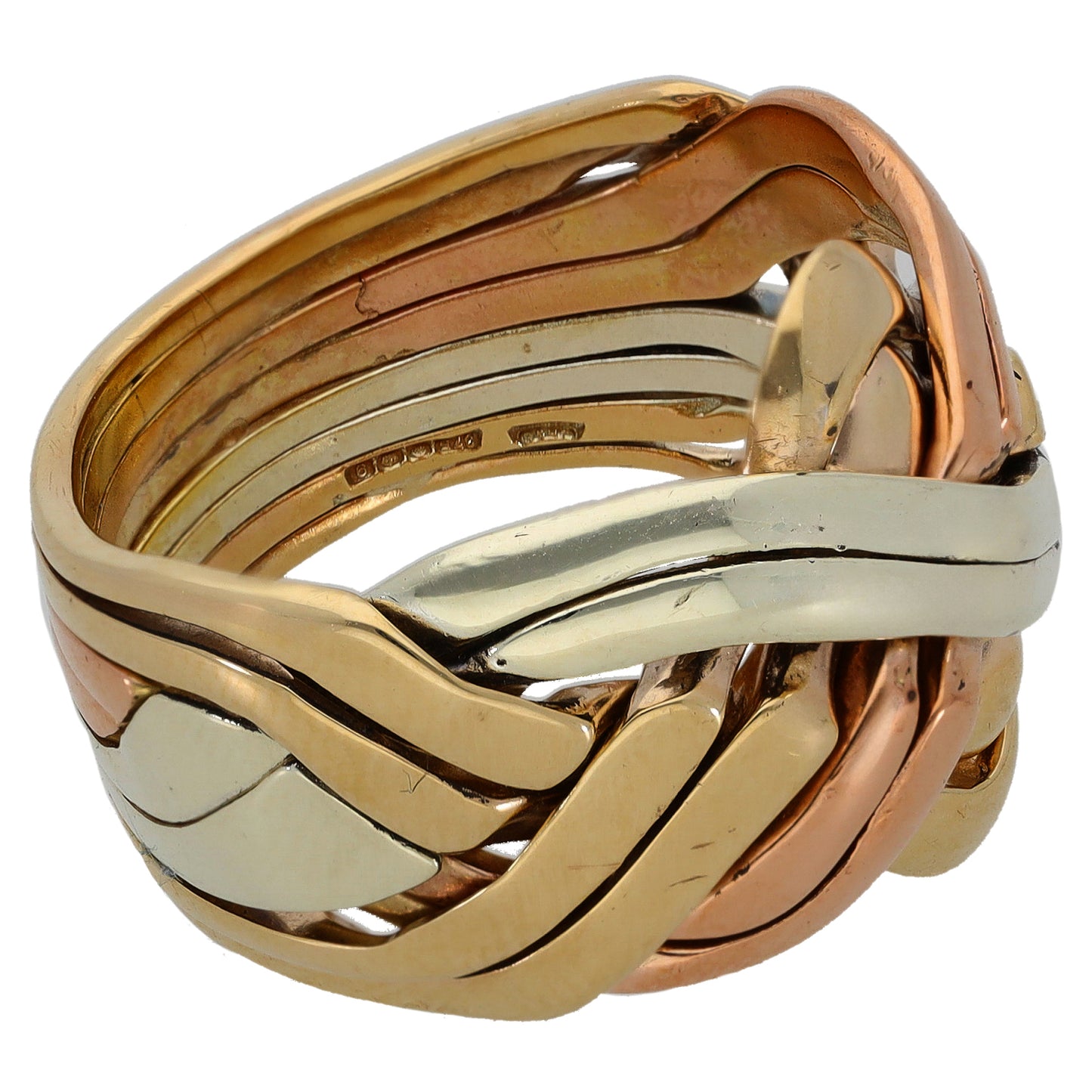 9ct Tri-Colour Gold Puzzle Ring Size U