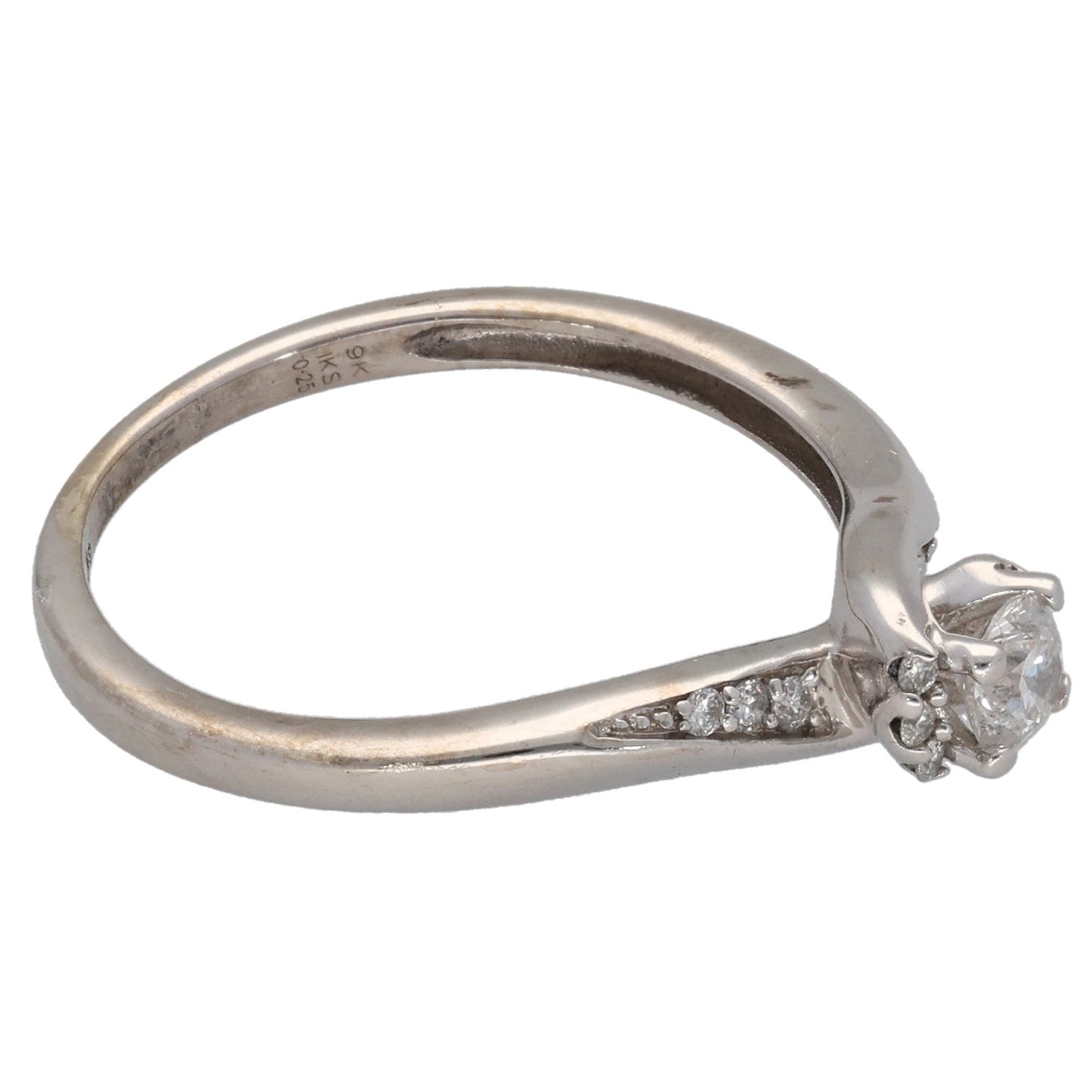 9ct White Gold 0.25ct Diamond Solitaire Ring With Accent Stones Size N