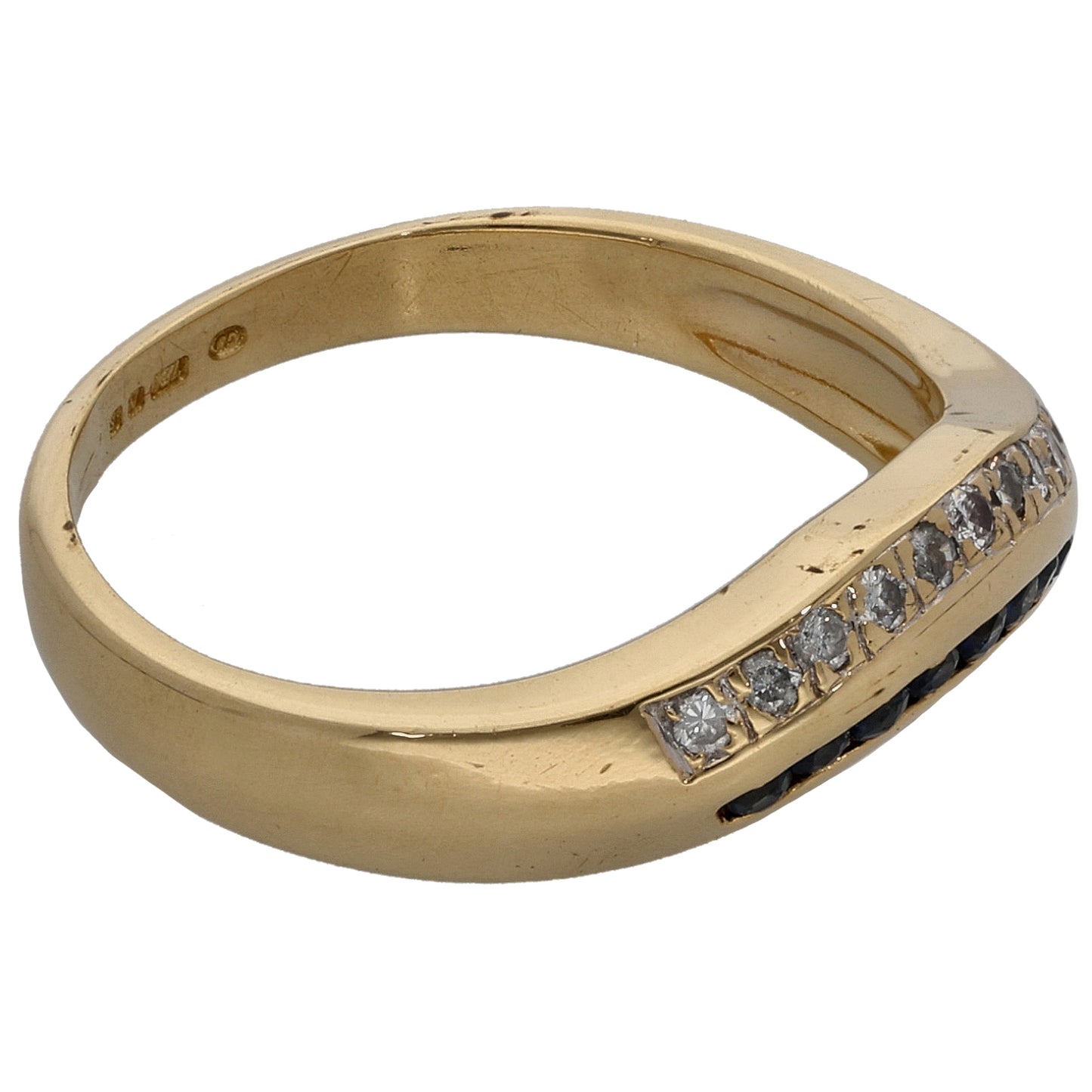 18ct Gold 0.11ct Diamond & Sapphire Half Eternity Ring Size M