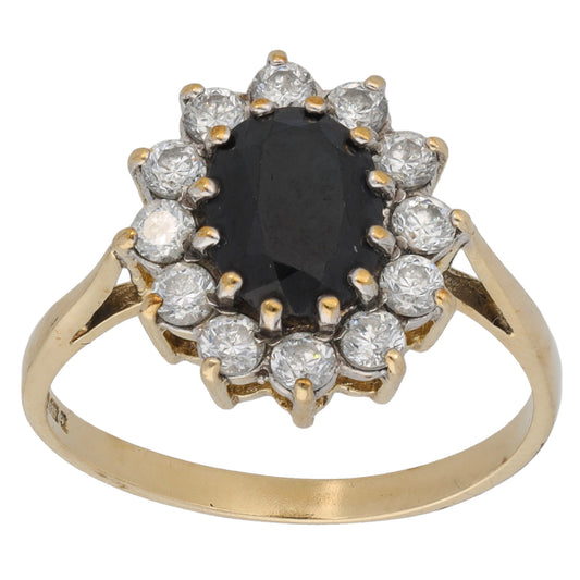 9ct Gold Sapphire & Cubic Zirconia Cluster Ring Size N