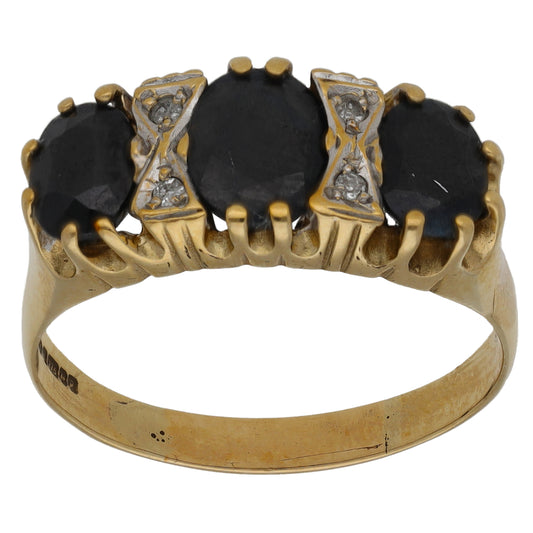 9ct Gold Sapphire & 0.04ct Diamond Dress/Cocktail Ring Size W