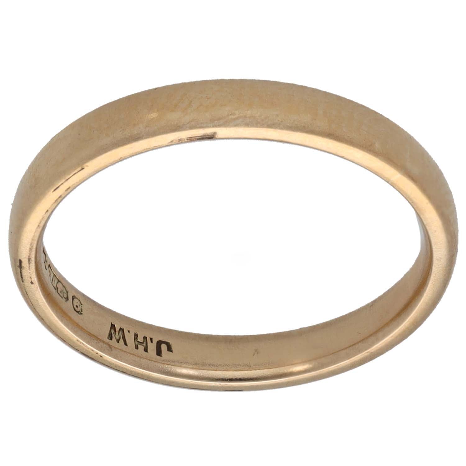 9ct gold plain wedding ring, smooth band with inner engraving