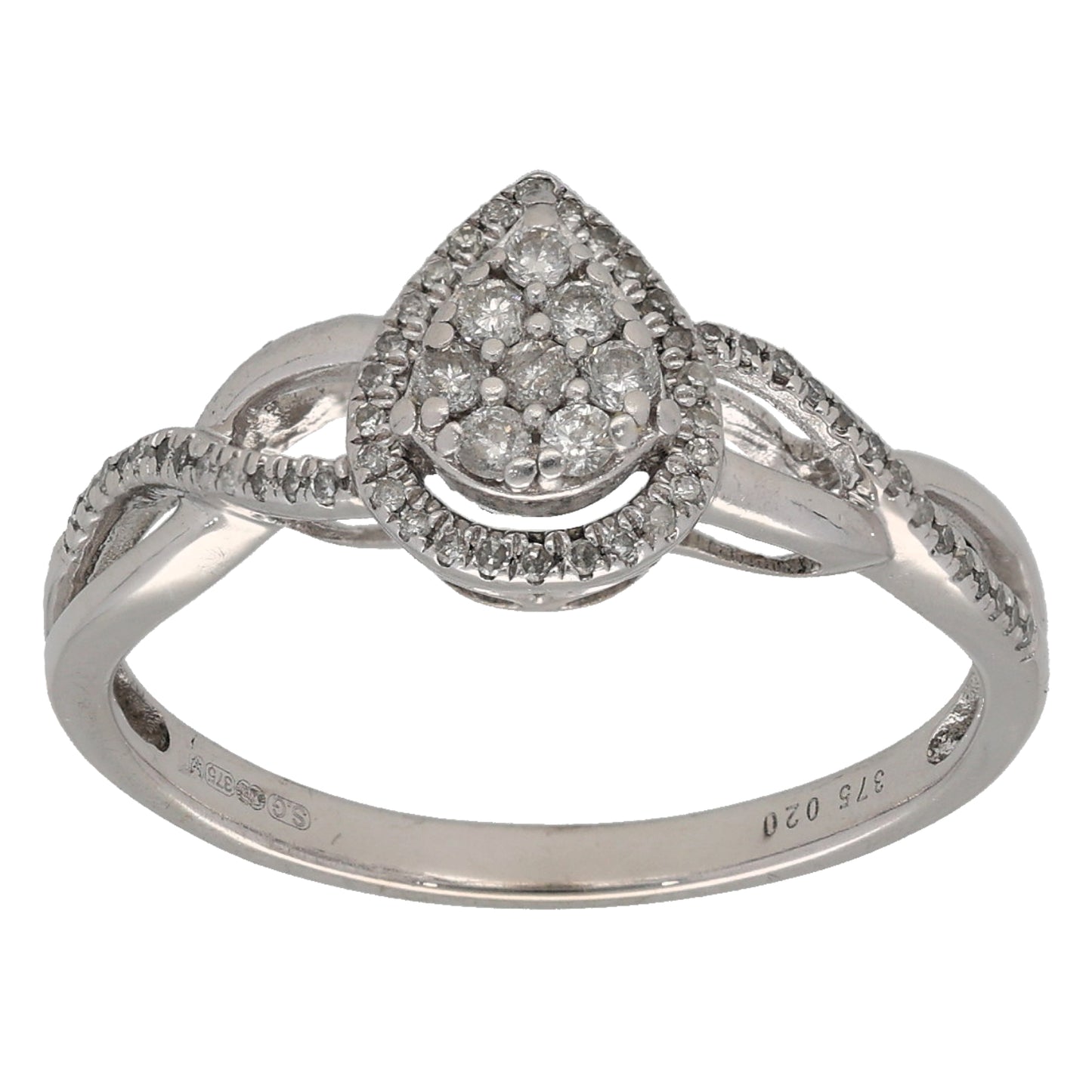 9ct White Gold 0.20ct Diamond Cluster Ring Size O