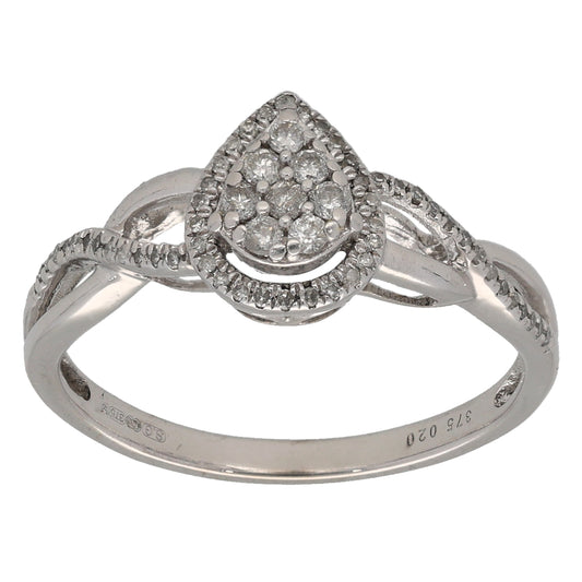 9ct White Gold 0.20ct Diamond Cluster Ring Size O