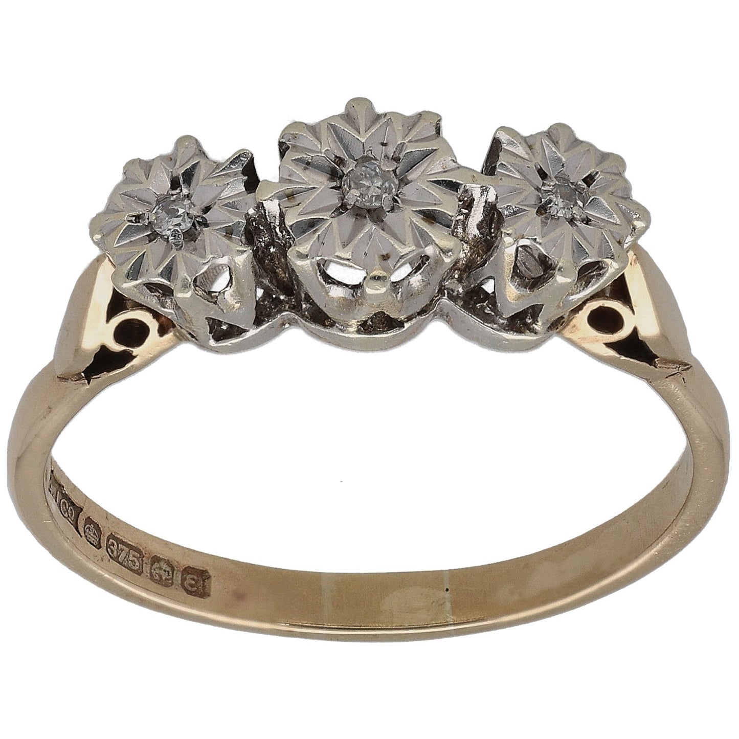 9ct Gold 0.04ct Diamond Trilogy Ring Size R