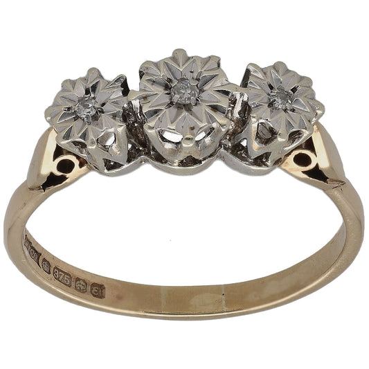 9ct Gold 0.04ct Diamond Trilogy Ring Size R