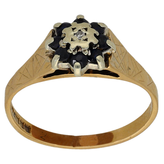 9ct Gold Sapphire & 0.005ct Diamond Dress/Cocktail Ring Size O