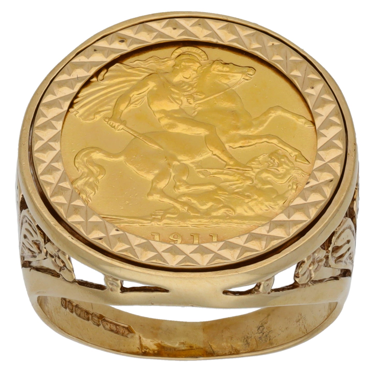 9ct Gold Half Sovereign Coin Ring Size Q