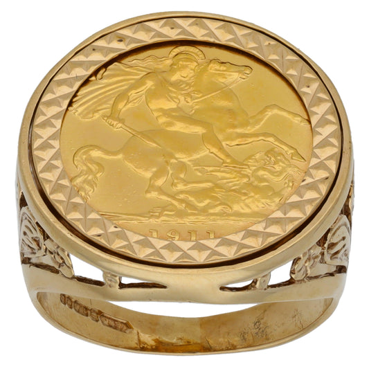 9ct Gold Half Sovereign Coin Ring Size Q