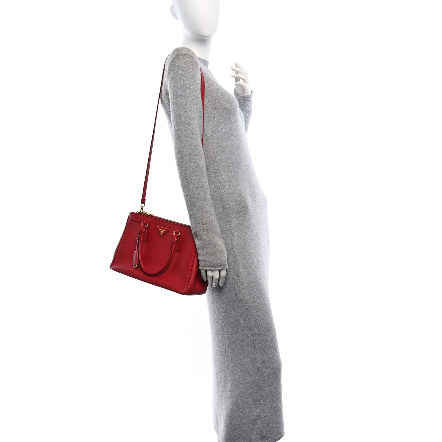 Prada Galleria Double Zip Tote Saffiano Leather Bag - Fuoco