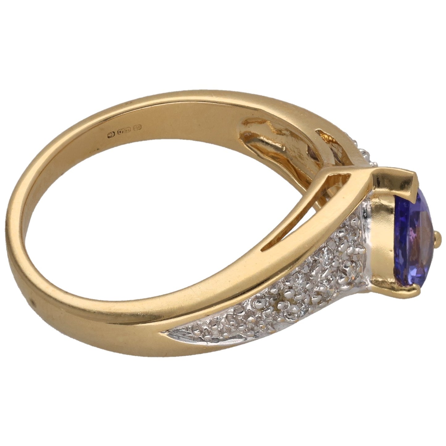 18ct Gold Tanzanite & 0.07ct Diamond Single Stone Ring With Accents Size N