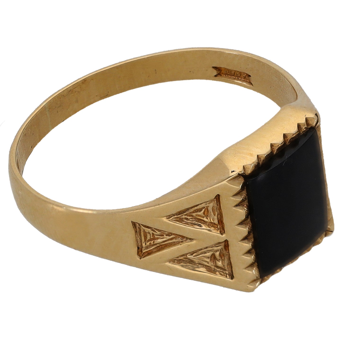 9ct Gold Onyx Patterned Signet Ring Size O