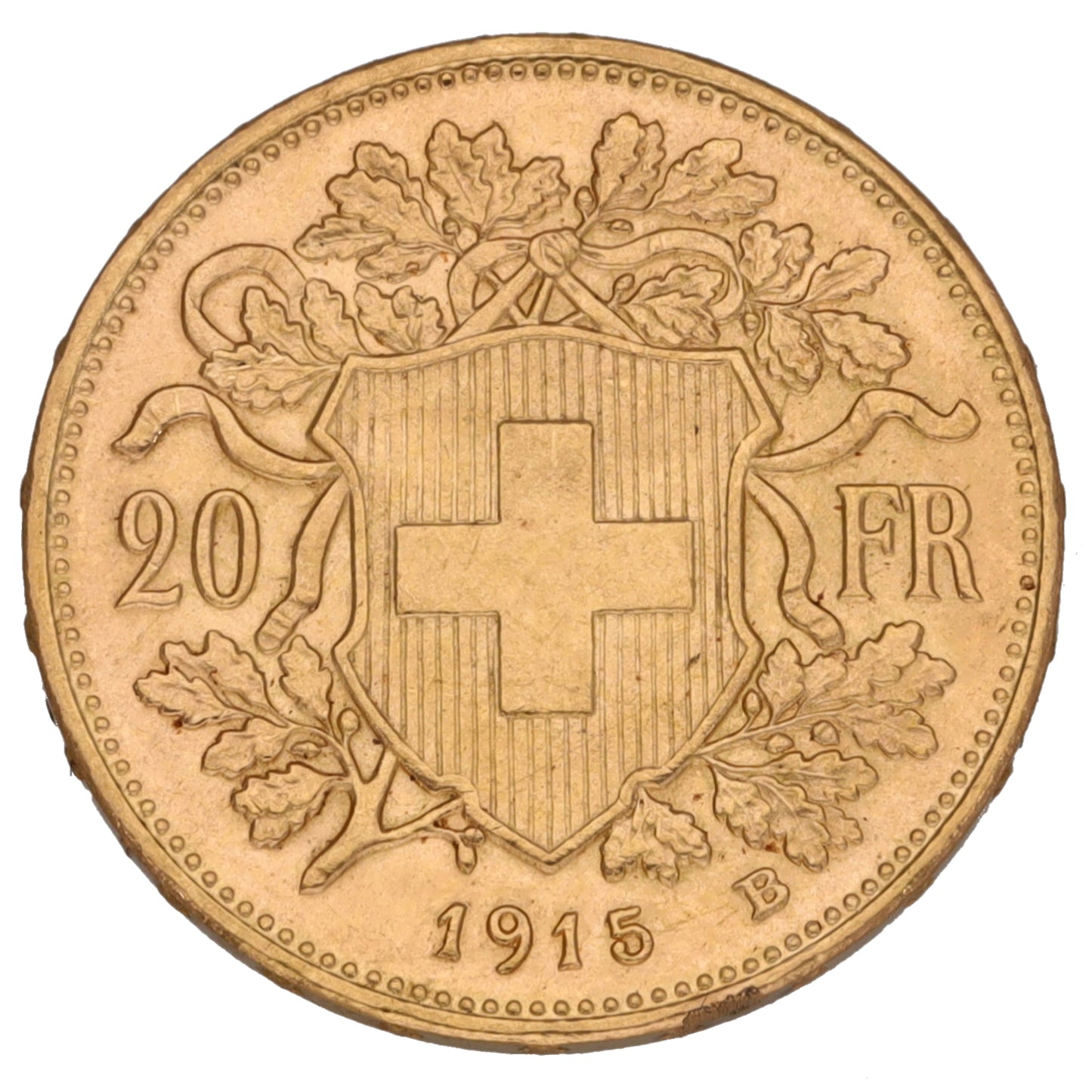 22ct Gold Helvetia Swiss 20 Francs Coin 1915