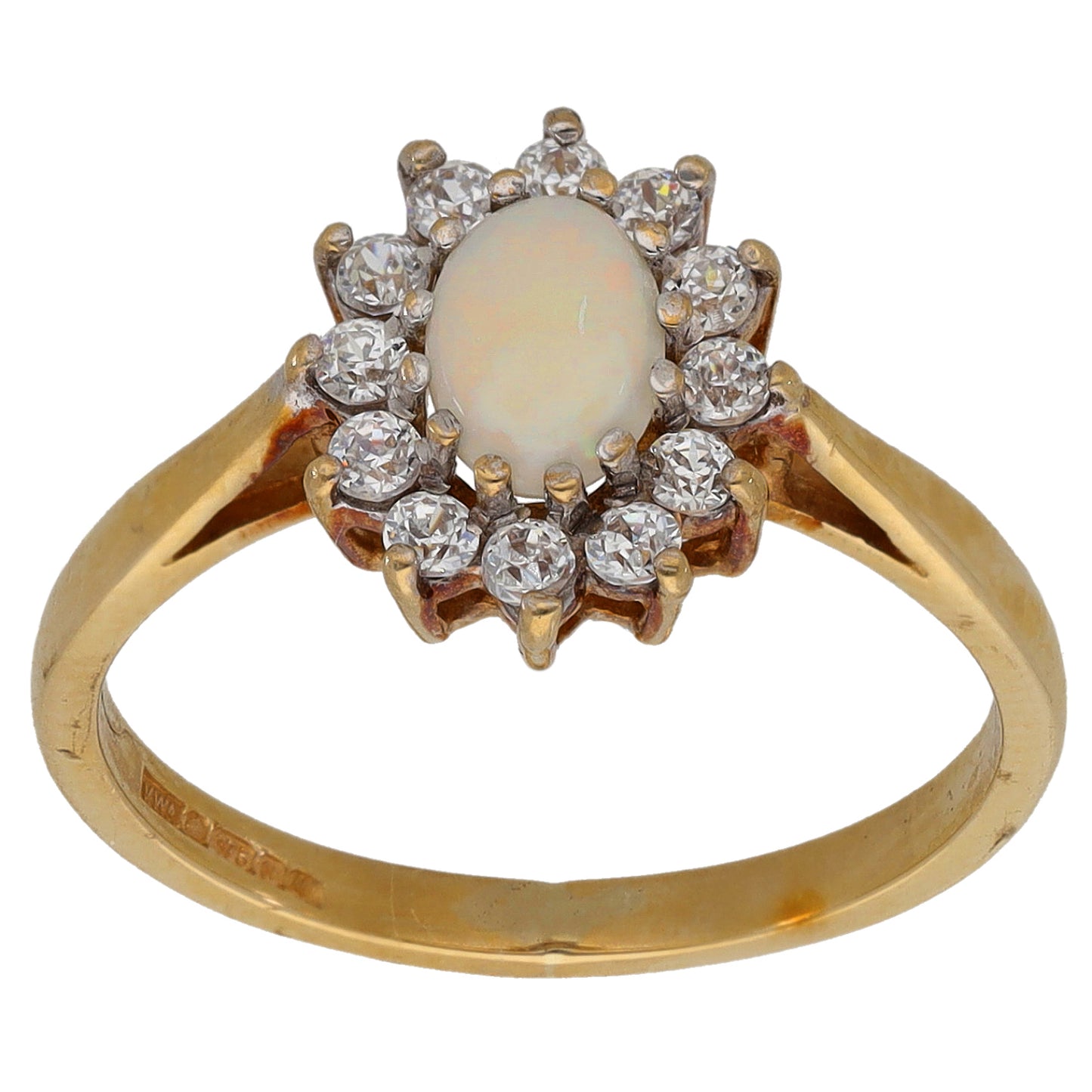 9ct Gold Opal & Cubic Zirconia Dress/Cocktail Ring Size L