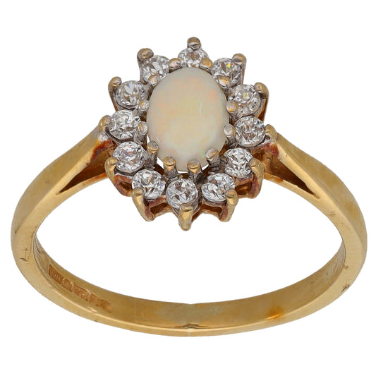9ct Gold Opal & Cubic Zirconia Dress/Cocktail Ring Size L