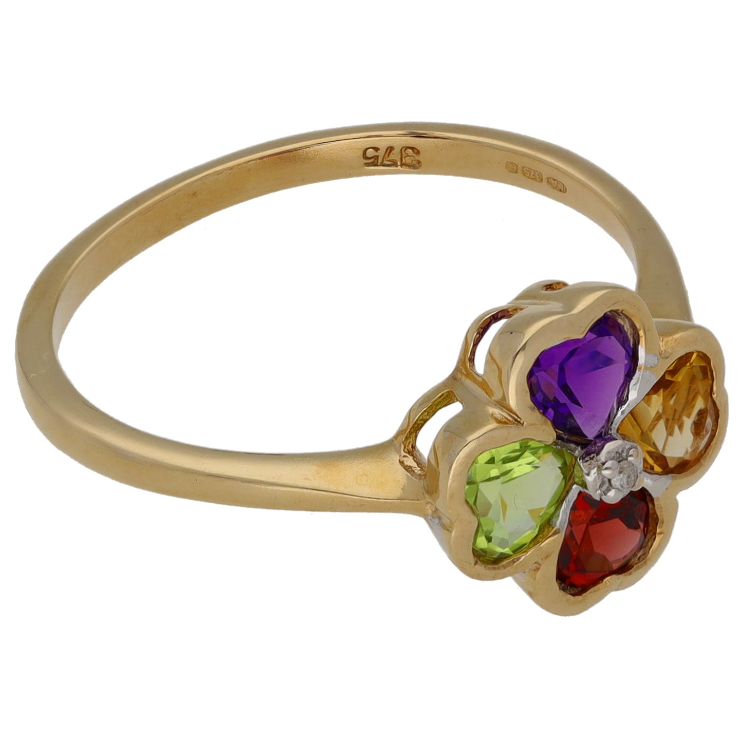 9ct Gold 0.01ct Diamond, Amethyst, Peridot, Citrine & Garnet Dress/Cocktail Ring Size N