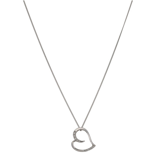 18ct White Gold 0.14ct Diamond Heart Pendant With Chain