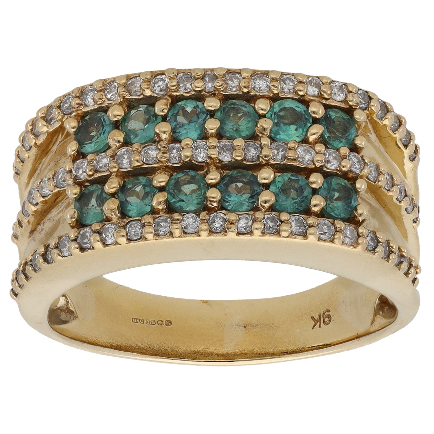 9ct Gold 0.67ct Diamond & Emerald Dress/Cocktail Ring Size T – H&T