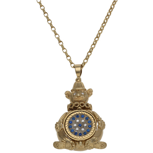 9ct Gold Imitation Gems Clown Pendant With Chain