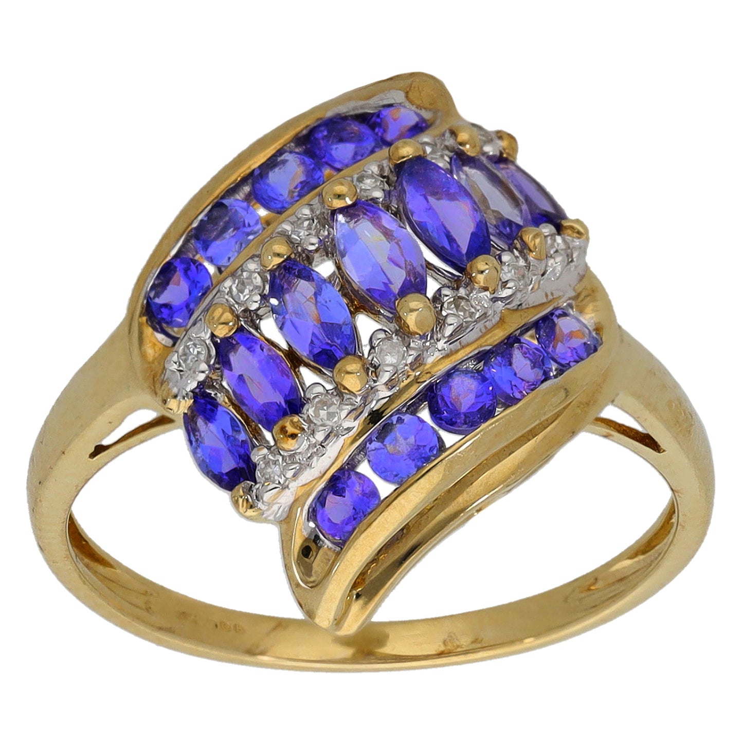 9ct Gold Tanzanite & 0.06ct Diamond Dress/Cocktail Ring Size P