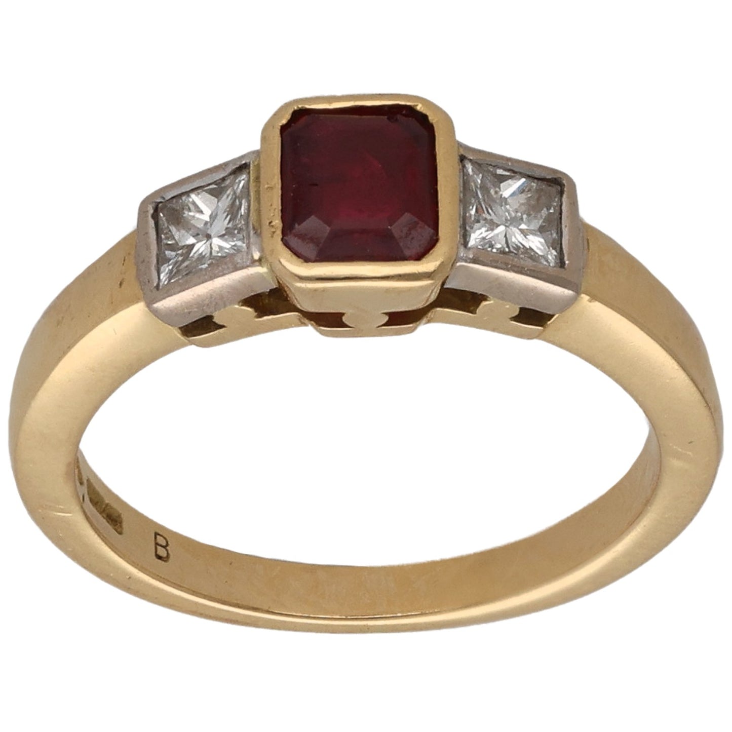 18ct Gold Ruby & 0.38ct Diamond Three Stone Ring Size L