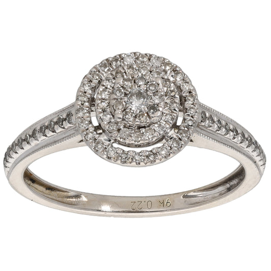 9ct White Gold 0.22ct Diamond Halo Ring Size K