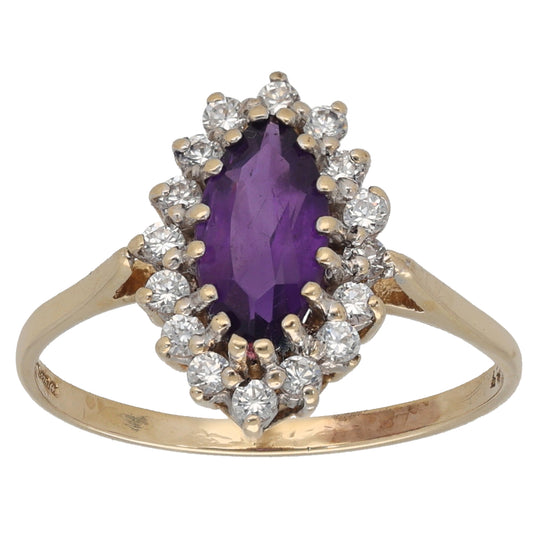 9ct Gold Amethyst & Cubic Zirconia Dress/Cocktail Ring Size O