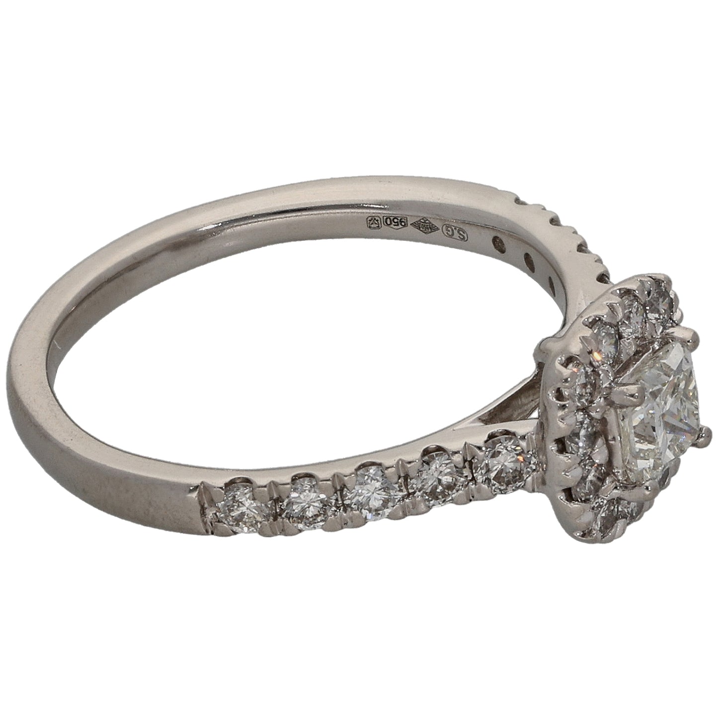 Platinum 1.00ct Diamond Halo Ring Size O