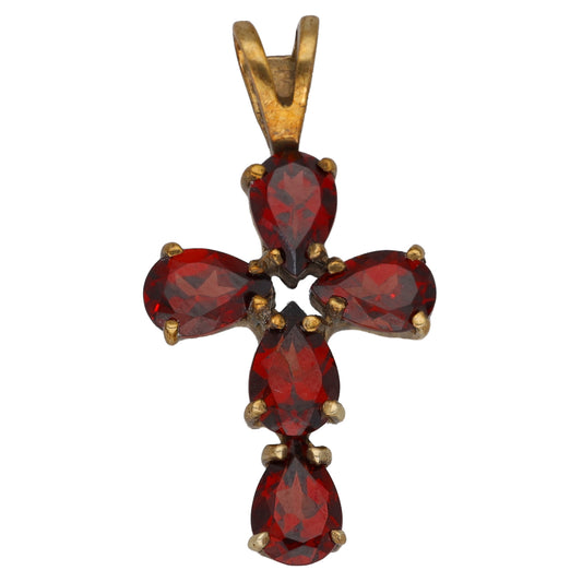 9ct Gold Garnet Cross Pendant