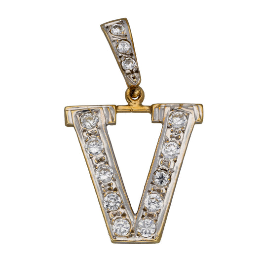 9ct Gold Cubic Zirconia Initial 'V' Pendant