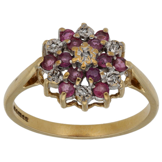 9ct Gold Ruby & 0.035ct Diamond Dress/Cocktail Ring Size P