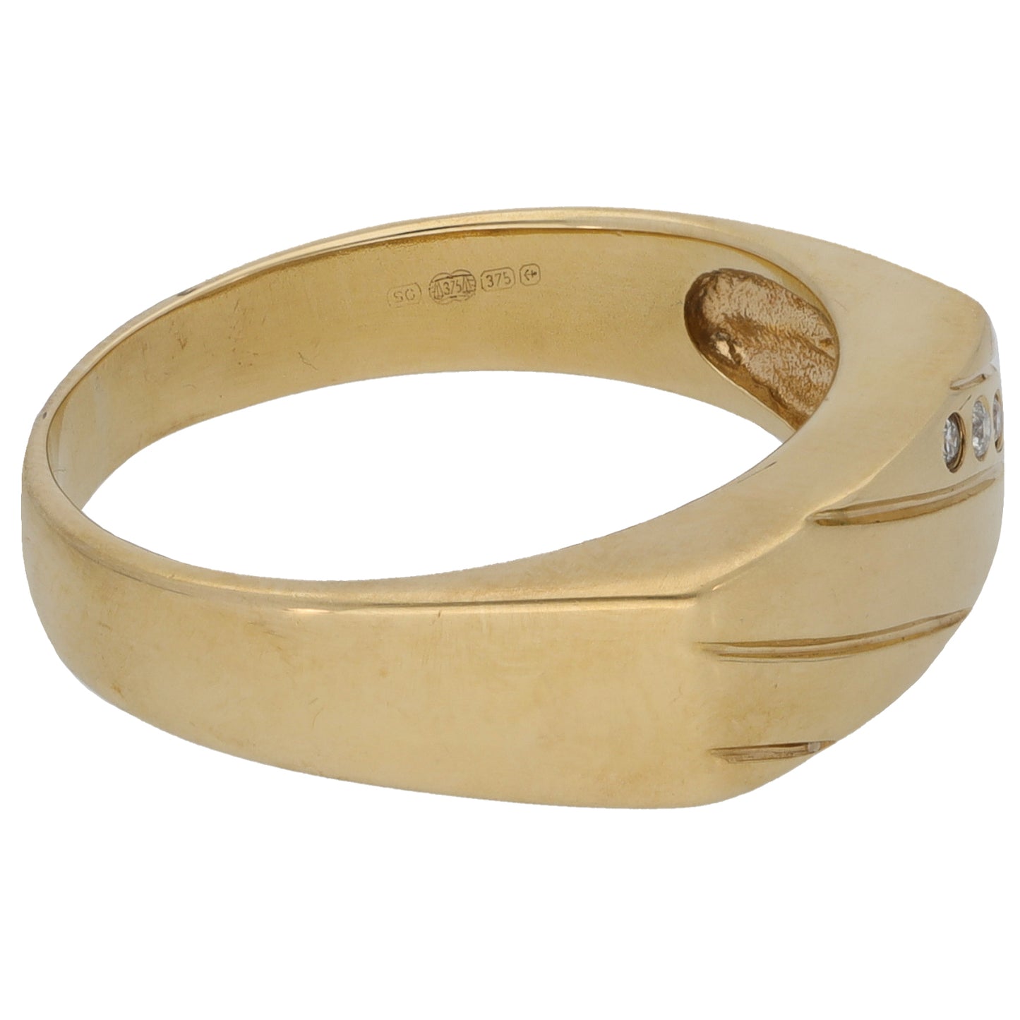 9ct Gold 0.03ct Diamond Patterned Signet Ring Size R