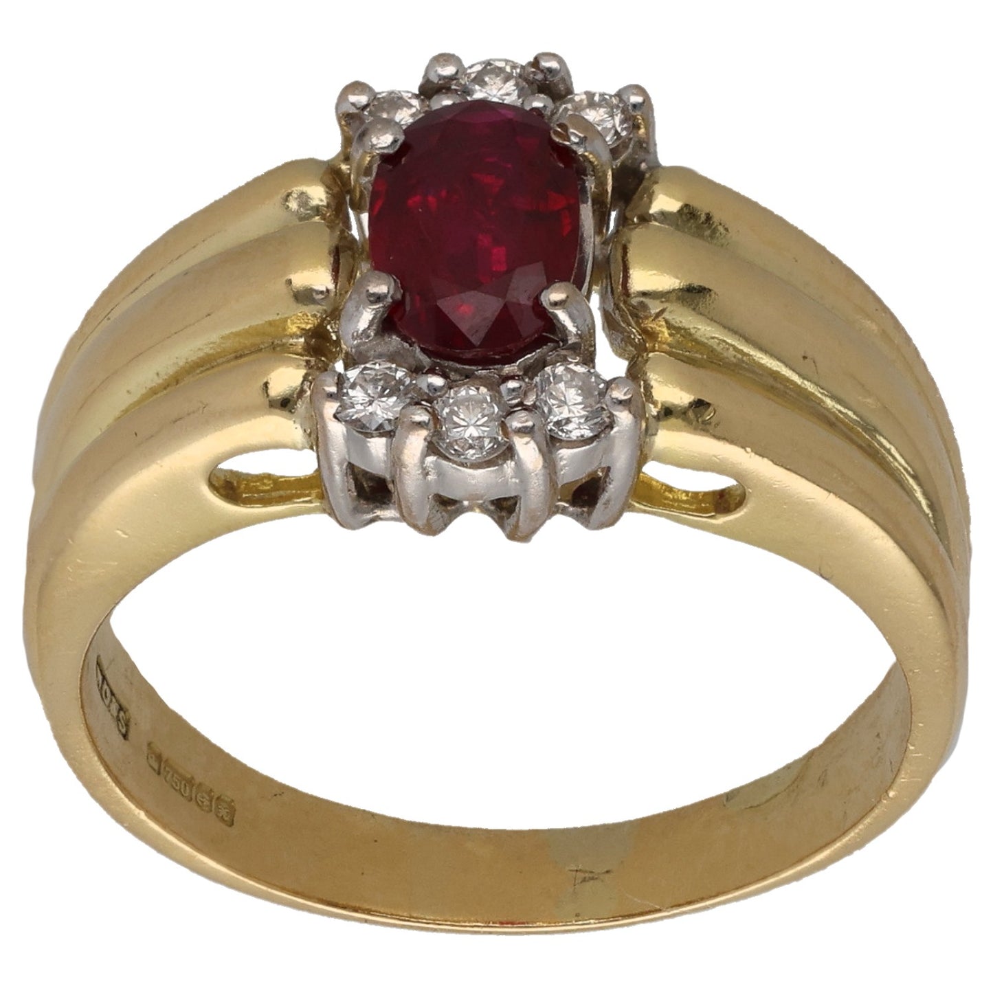 18ct Gold Ruby & 0.18ct Diamond Dress/Cocktail Ring Size S