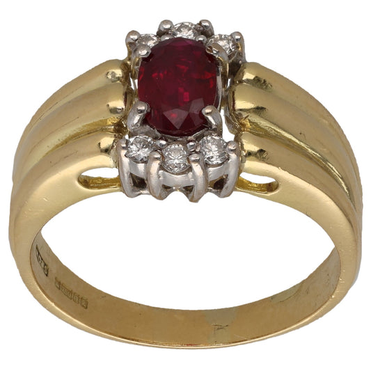 18ct Gold Ruby & 0.18ct Diamond Dress/Cocktail Ring Size S