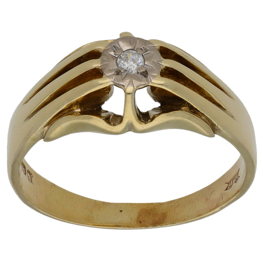 9ct Gold 0.05ct Diamond Single Stone Signet Ring Size V