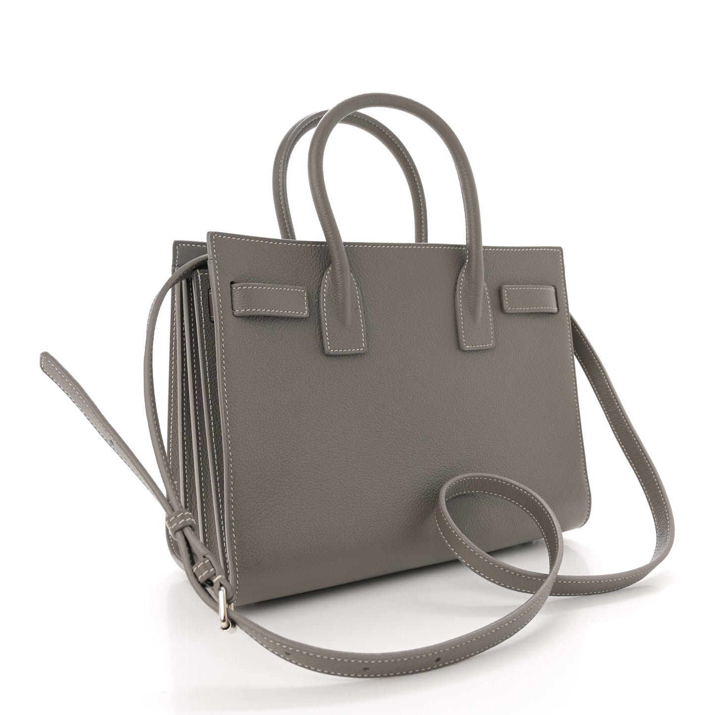 Yves Saint Laurent Grained Calfskin Top Stich Baby Sac De Jour Bag - Grey