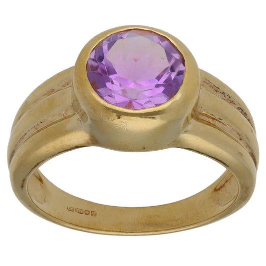 9ct Gold Amethyst Single Stone Ring Size N