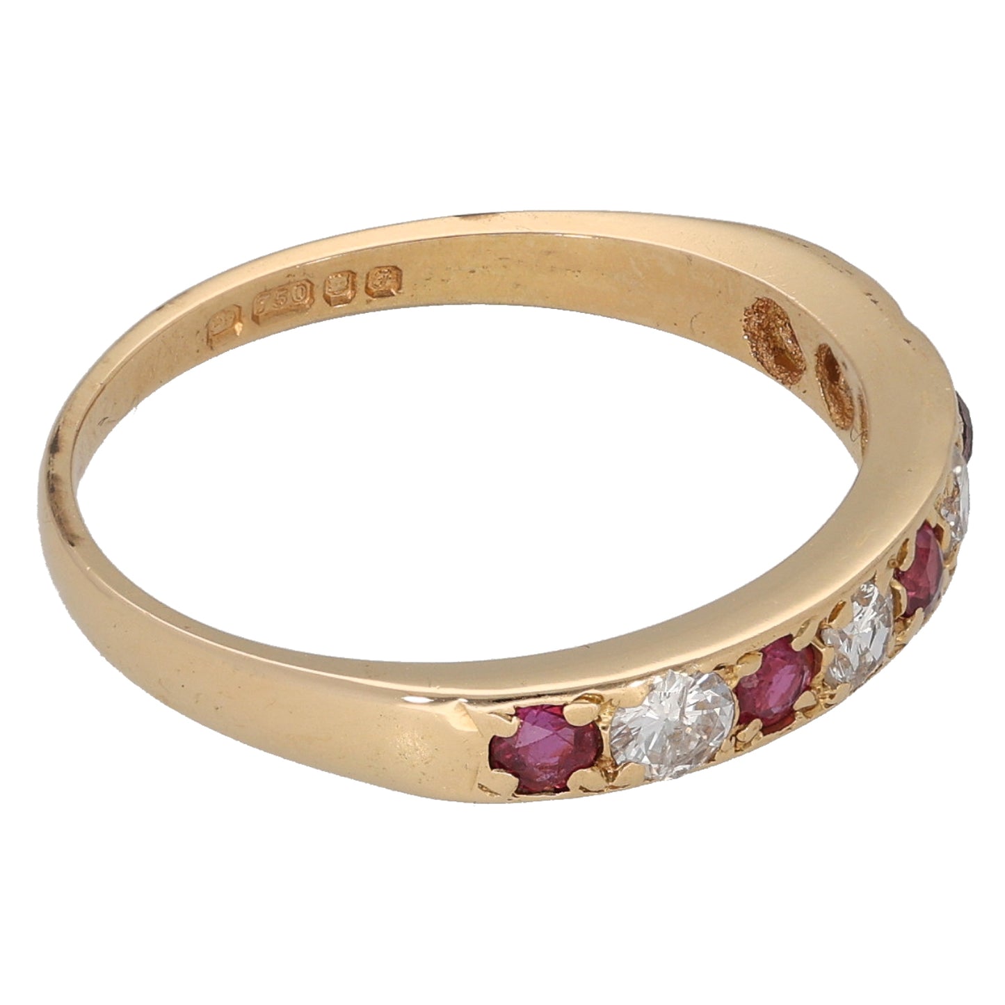 18ct Gold Ruby & 0.28ct Diamond Half Eternity Ring Size P