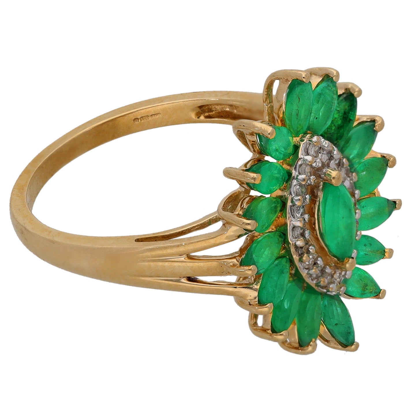9ct Gold Emerald & 0.09ct Diamond Dress/Cocktail Ring Size O