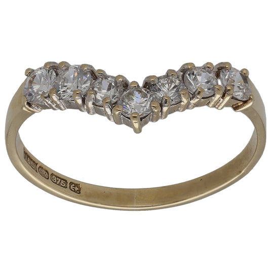 9ct Gold Cubic Zirconia Wishbone Ring Size O