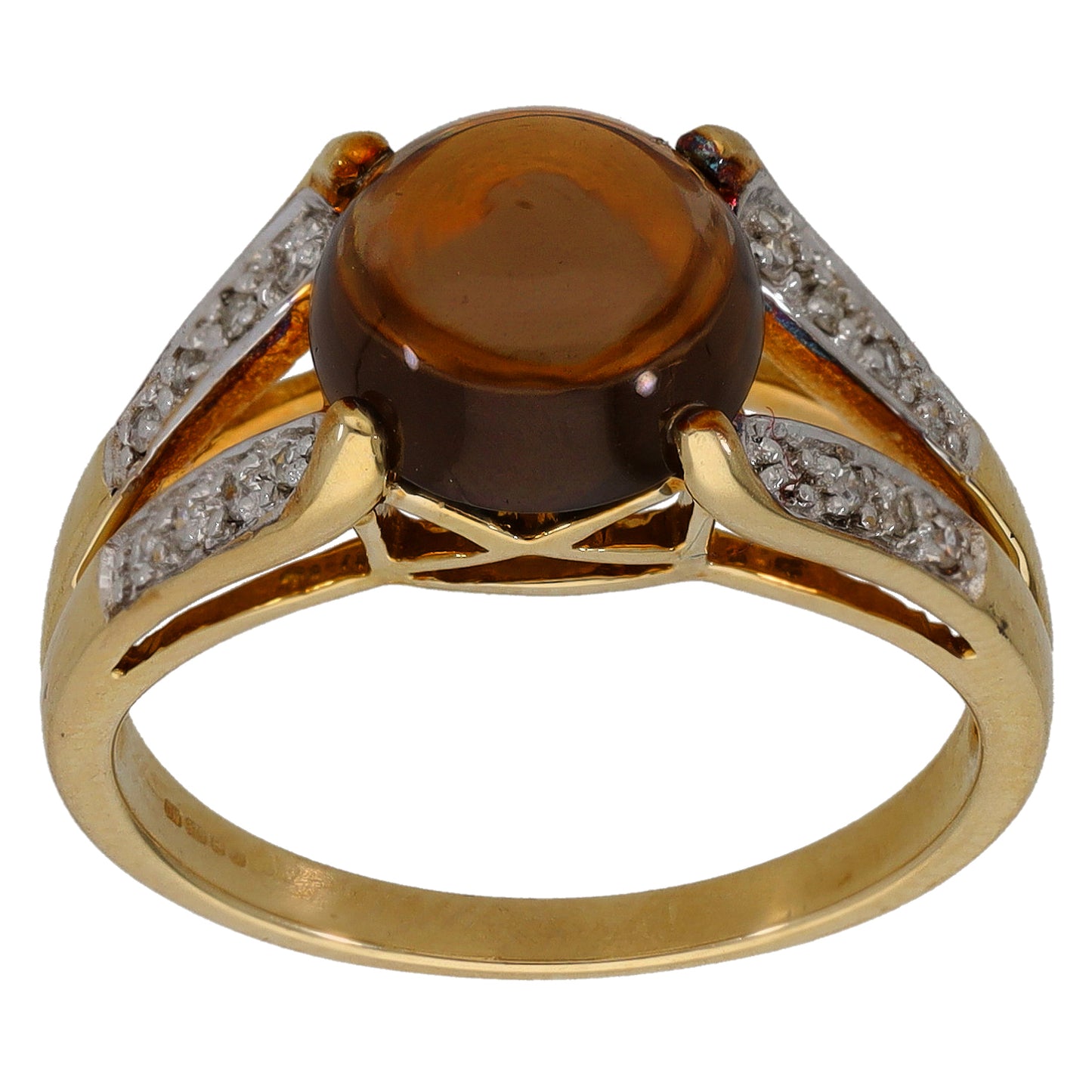 9ct Gold Smoky Quartz & 0.08ct Diamond Dress/Cocktail Ring Size N
