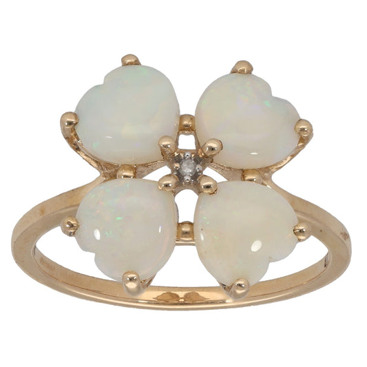 9ct Gold Opal & 0.01ct Diamond Cluster Ring Size N