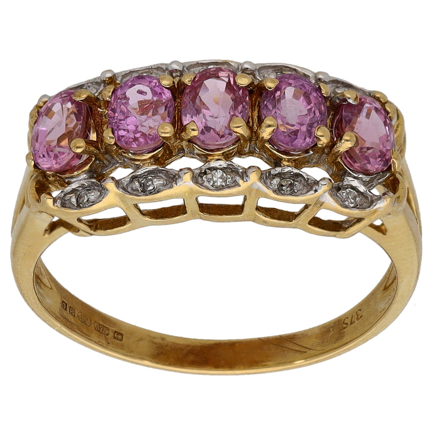 9ct Gold Sapphire & 0.05ct Diamond Dress/Cocktail Ring Size N