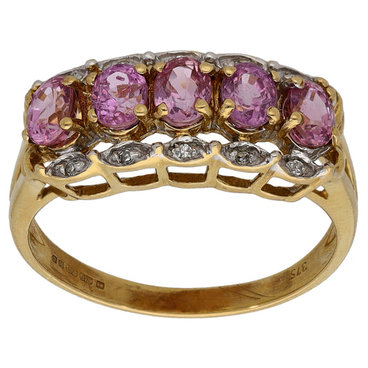 9ct Gold Sapphire & 0.05ct Diamond Dress/Cocktail Ring Size N