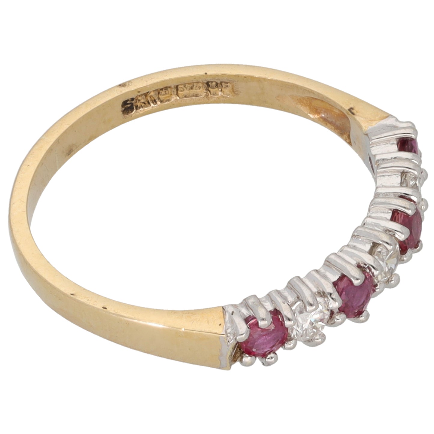 9ct Gold Glass Filled Ruby & Cubic Zirconia Half Eternity Ring Size M