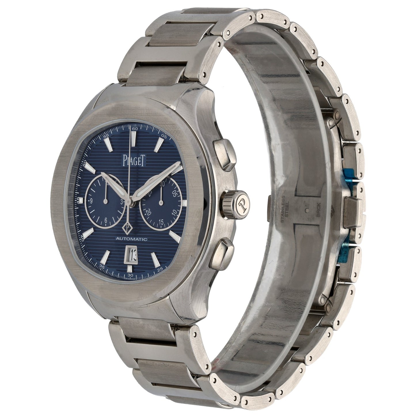 Piaget Polo Chronograph G0A41006 Stainless Steel, Blue Dial, Front Angle Image