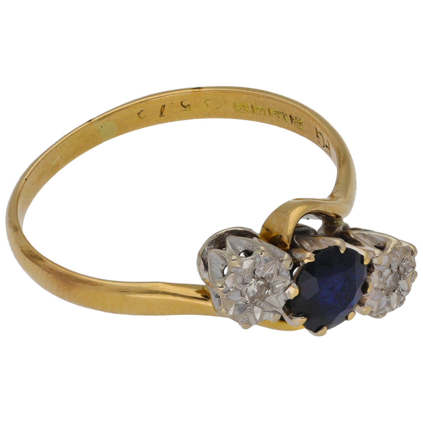 18ct Gold 0.04ct Diamond & Sapphire Trilogy Ring Size Q