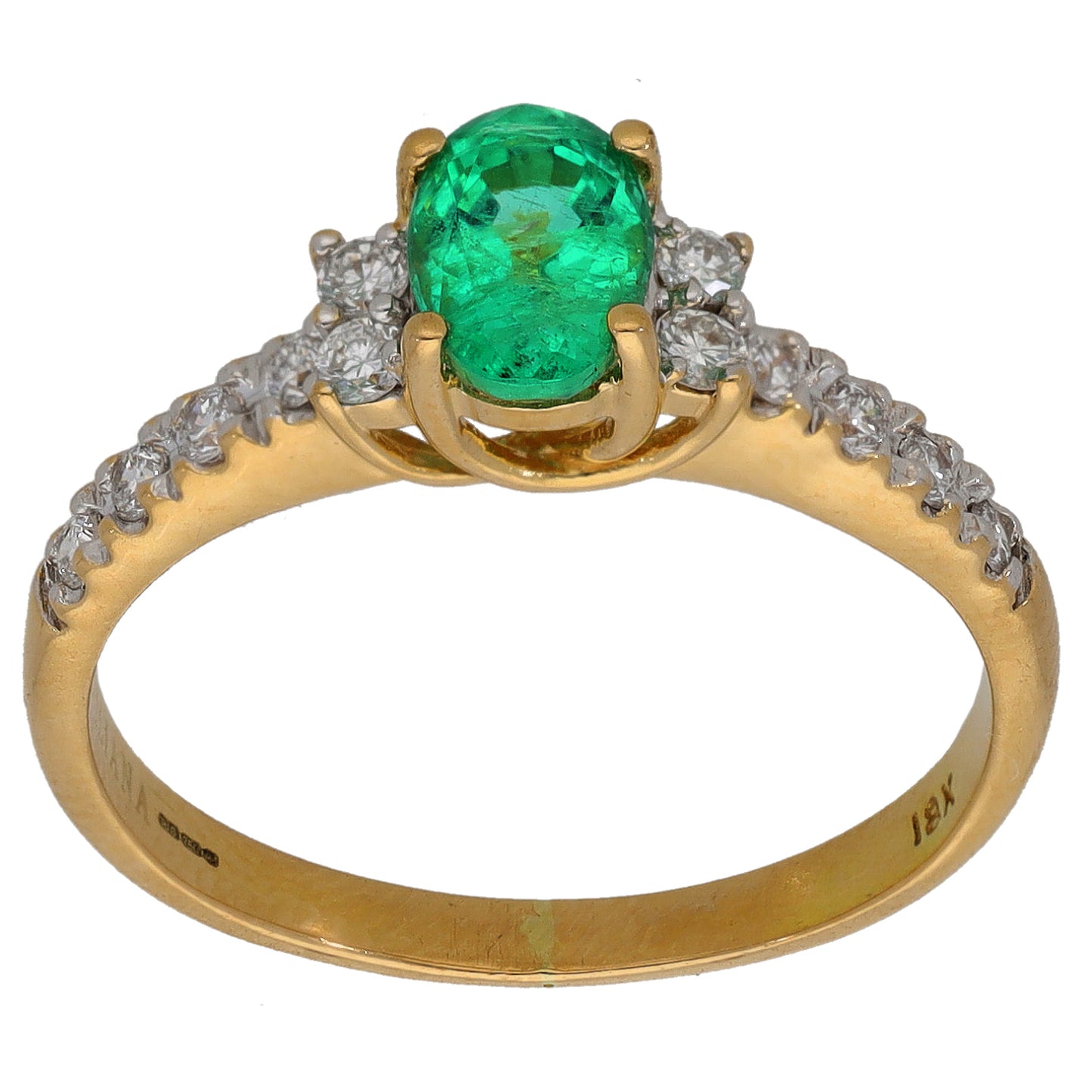 18ct Gold Emerald & 0.16ct Diamond Dress/Cocktail Ring Size M