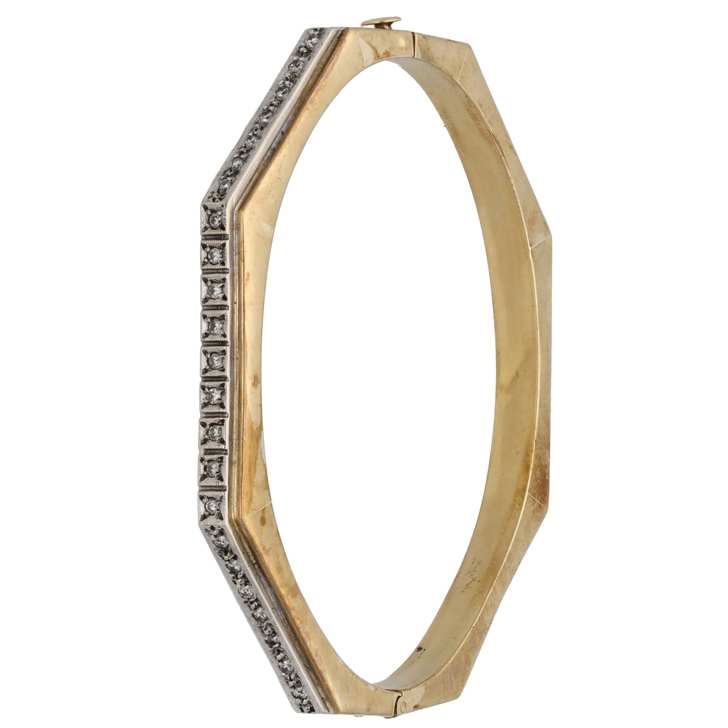 9ct Bi-Colour Gold 0.23ct Diamond Hinged/Clasp Bangle
