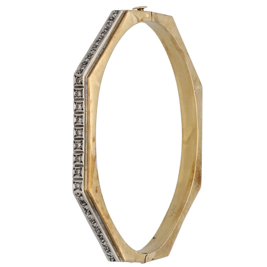 9ct Bi-Colour Gold 0.23ct Diamond Hinged/Clasp Bangle
